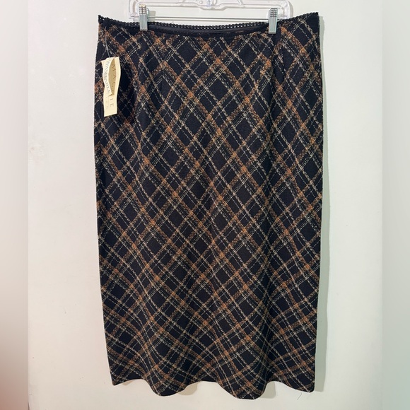 Maggie Mcnaughton Elegant plaid long Skirt in Black Brown plus size 20w - Picture 1 of 5